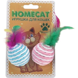 Набор игрушек для кошек Homecat Мячи полосатые с пером / 72340