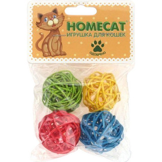 Набор игрушек для кошек Homecat Мячи из ротанга с колокольчиком / 72361
