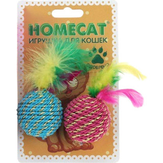 Набор игрушек для кошек Homecat Мячи веревочные с пером / 72341